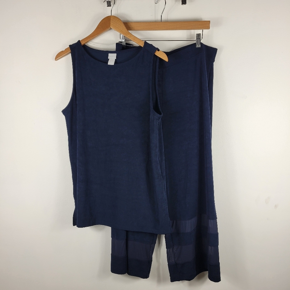 New Chicos Traveler Pull On Cropped Mesh Trim Sleeveless Tank Matching Set
